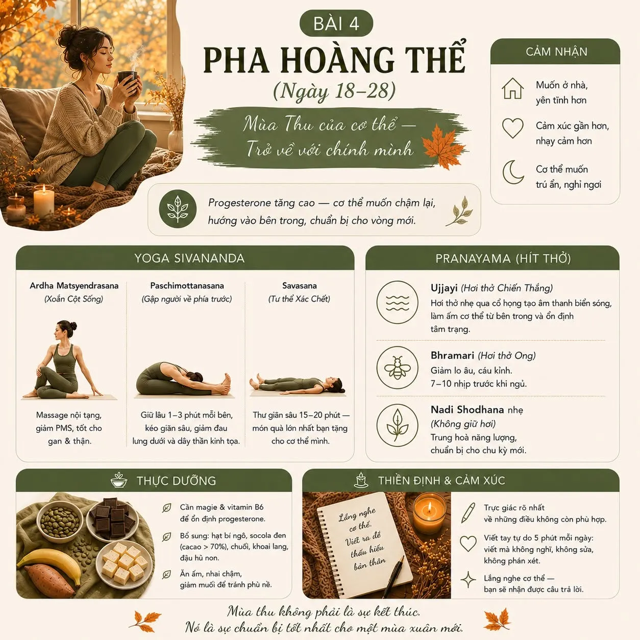 Yoga pha hoàng thể (ngày 18–28): Mùa Thu cơ thể