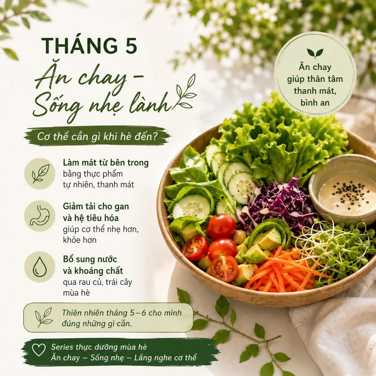 Thực dưỡng mùa hè: ăn chay, sống nhẹ, lắng nghe cơ thể