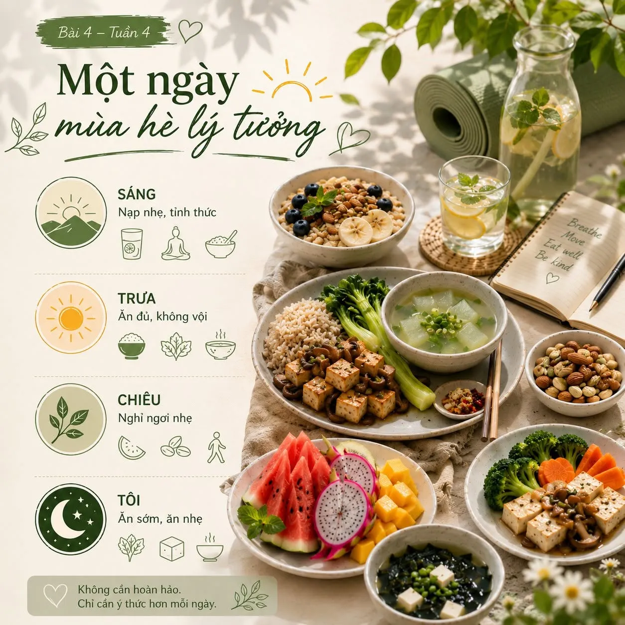 Một ngày mùa hè lý tưởng theo thực dưỡng (lịch chi tiết)